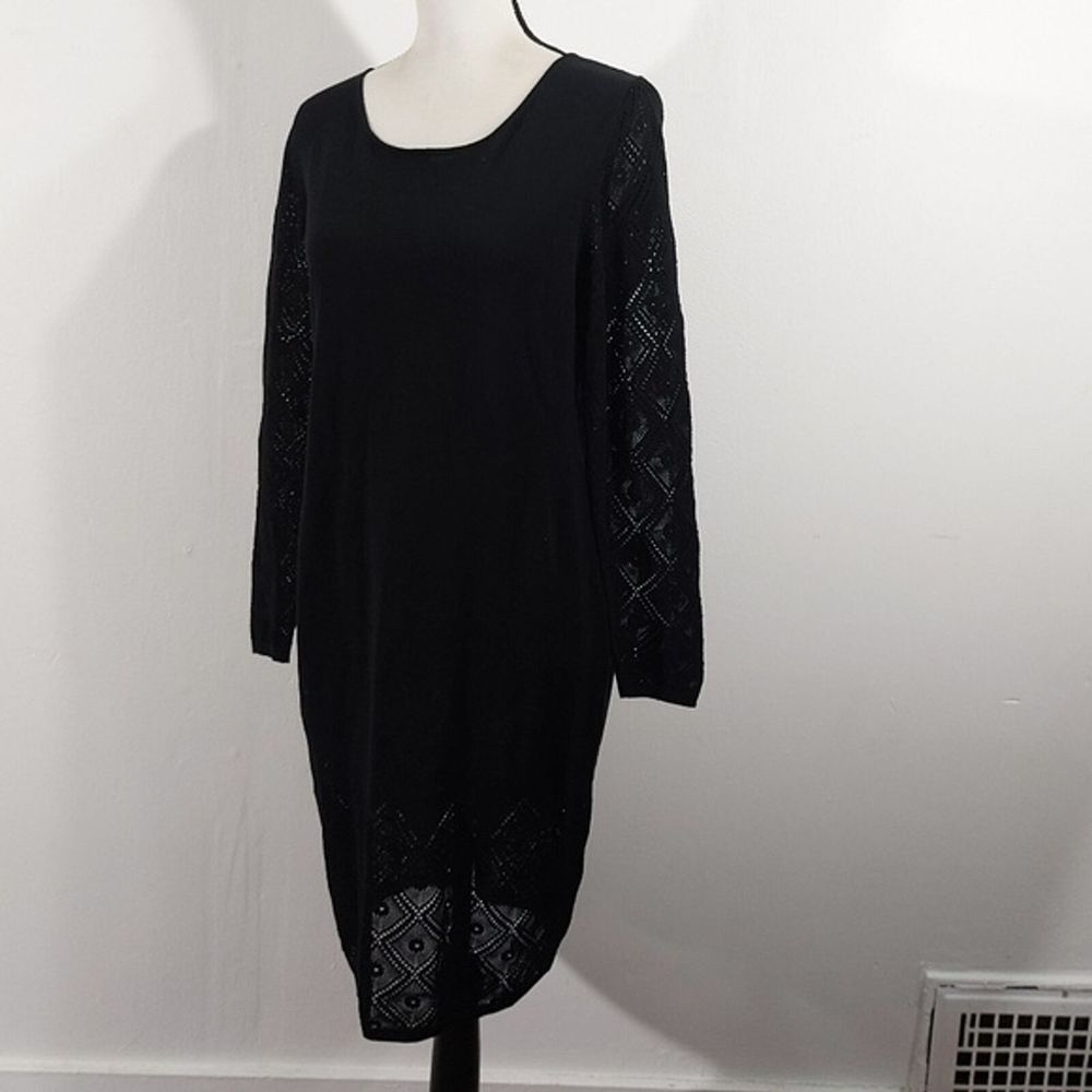 Peruvian Connection Black Open Knit Argyle Long Sleeve Dress Size M - Picture 5 of 10